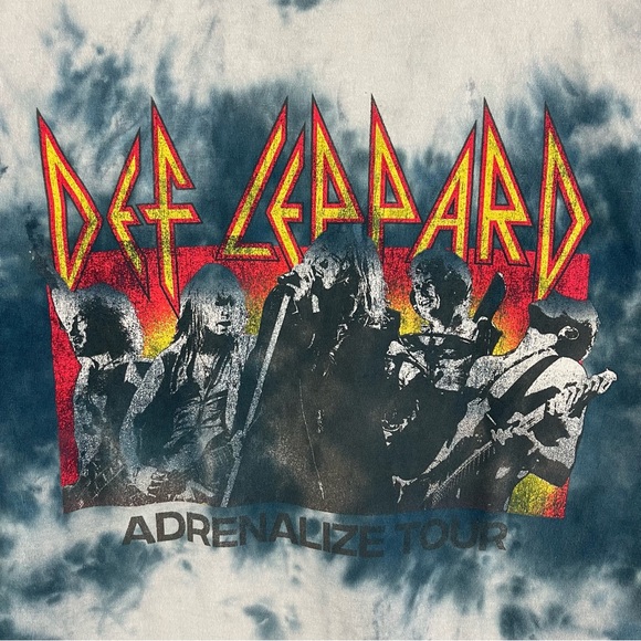 DEF LEPPARD Blue White Tie Dye 1992 Adrenalize Tour Short Sleeve Graphic Tee - Picture 4 of 12